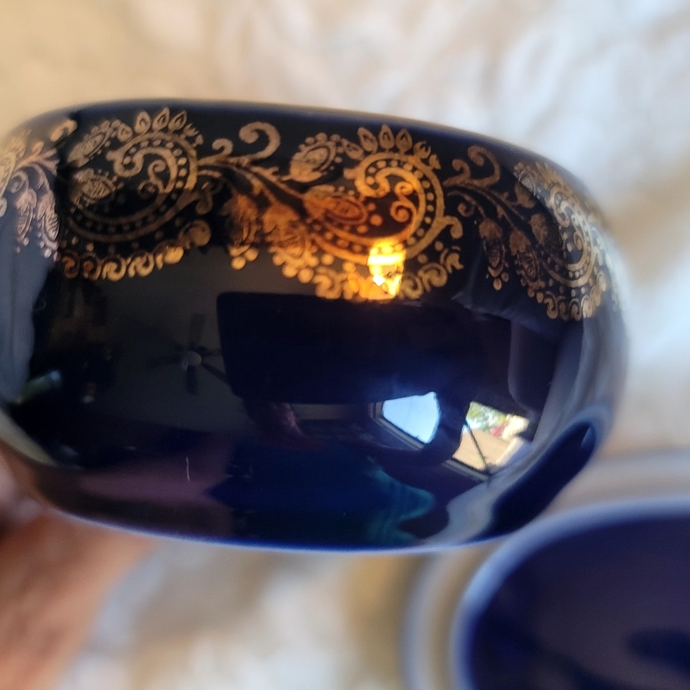 Vintage Limoges France 22-Karat Gold Trinket Box in Cobalt‎ Blue Pre 1930 Signed - Picture 11 of 14